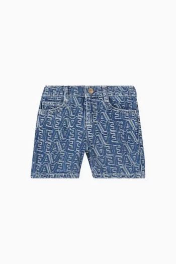 شورت مزين بنقشة شعار الماركة دينم