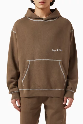 كنزة بغطاء رأس بحياكة معكوسة وشعار الماركة قطن