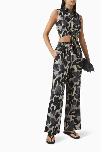 بنطال تاميرا واسع الساقين كتان