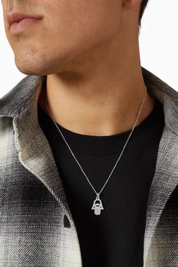 Studded Hamsa Charm Necklace in Sterling Silver