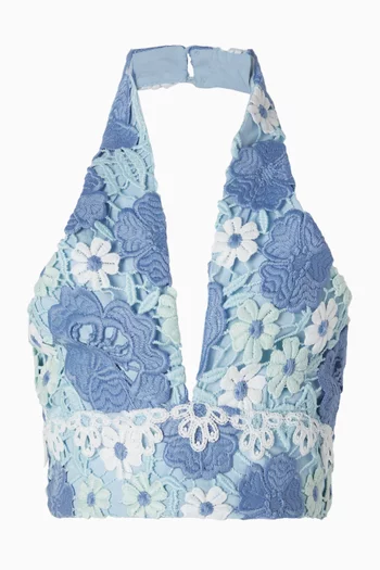 بلوزة جيد بحمالة حول الرقبة مزينة بتطريزات