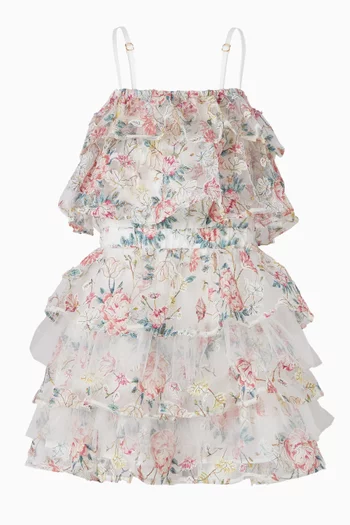 فستان قصير بكشكش وتطريزات