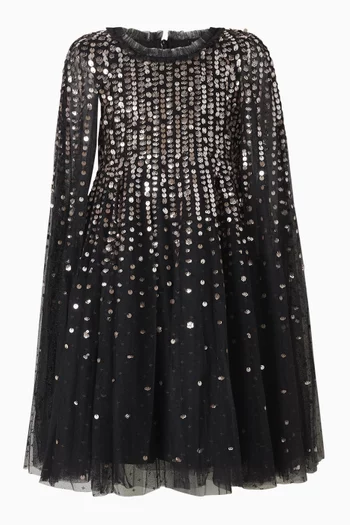 Moonlight Sequin Cape Dress