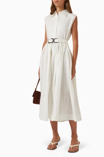 Belted Shirt Dress in Linen