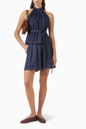 Pleated Shorts in Denim