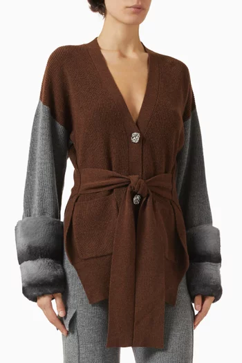 Colour-block Fur Cardigan in Wool-cashmere