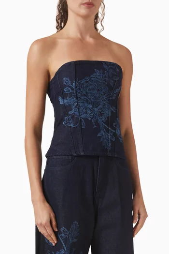 Flower Motif Corset Top in Denim