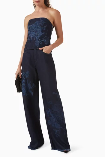 Flower Motif Boyfriend-fit Jeans in Denim