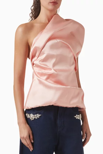 One-shoulder Drape Top in Satin