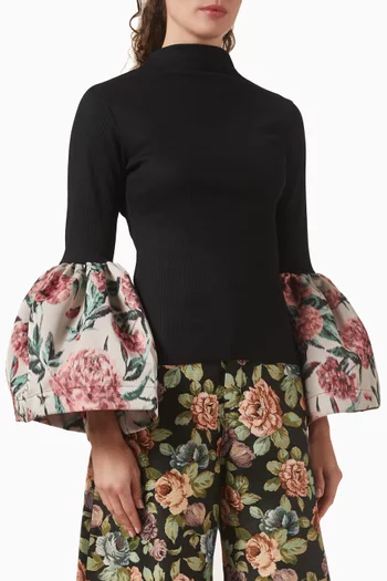 Turtleneck Top in Jersey & Brocade