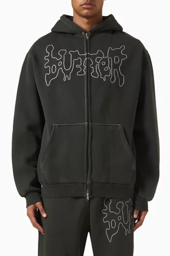 كنزة بغطاء رأس بلوتش بسحّاب صوف قطني