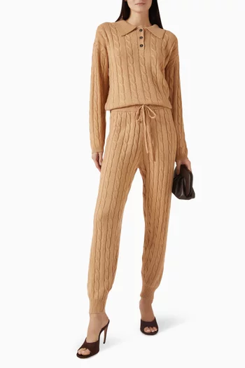 بنطال بقصة تضيق باتجاه الأسفل برباط تضييق قماش منسوج بغرزة الضفيرة