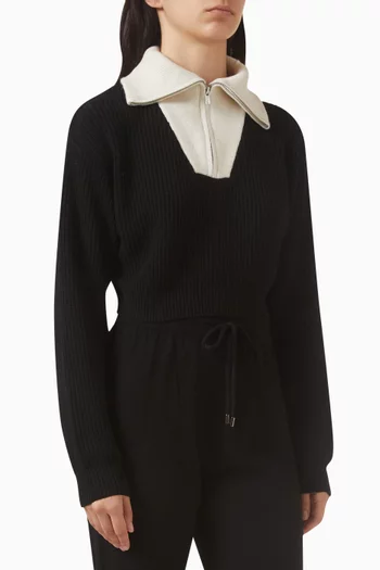 سترة بسحّاب قصير نسيج مضلع