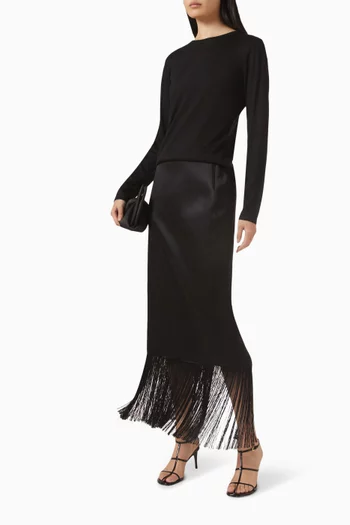 Fringed Maxi Skirt in Wool-silk Blend