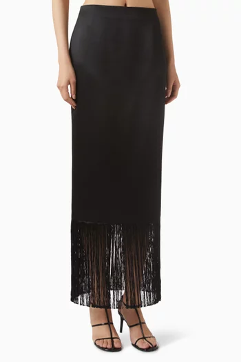 Fringed Maxi Skirt in Wool-silk Blend