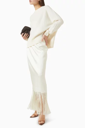 Fringed Maxi Skirt in Wool-silk Blend