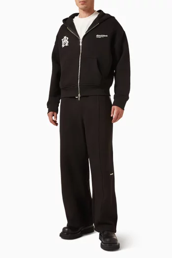 كنزة بغطاء رأس وسحّاب بشعار الماركة المزدوج قطن بارز الملمس