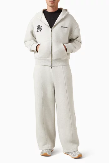 كنزة بغطاء رأس وسحّاب بشعار الماركة المزدوج قطن بارز الملمس