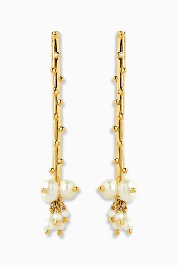 Rods Pearl Drop Earrings in Plated Metal