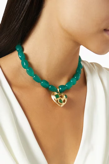 قلادة بتصميم قلب مزينة بحجر كريم معدن مطلي