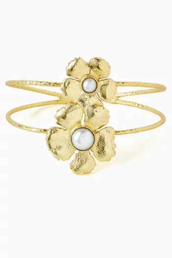 Flower Gemstone Cuff in Plated Metal