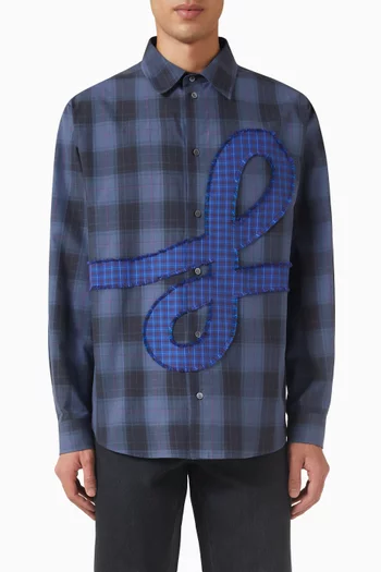 قميص بنقشة مربعات وشعار الماركة قطن