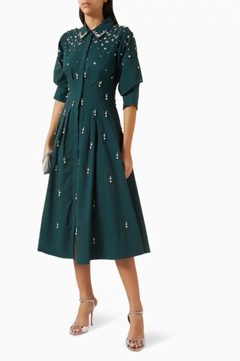Jazz Embellished Pintuck Dress in Cotton Blend
