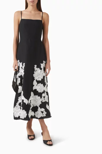 Annabella Floral-appliqué Dress in Linen Blend