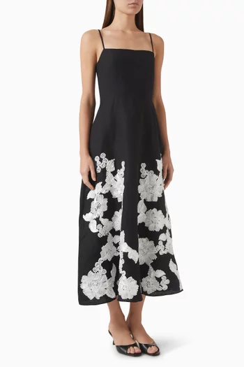 Annabella Floral-appliqué Dress in Linen Blend