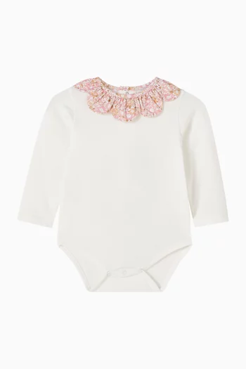  لباس قطعة واحدة نيلي بياقة بنقشة زهور 