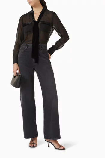 Velvet Trim Modern Tie Blouse