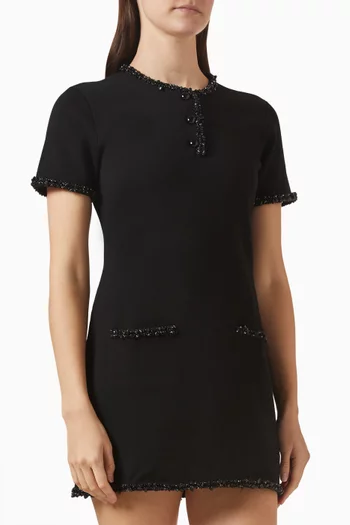 Bead-embellished Mini Dress in Merino Wool