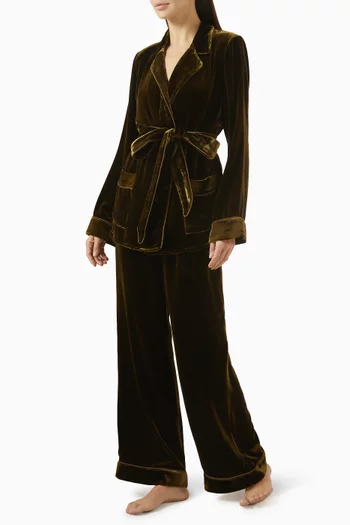 Pamela Belted Smoking Suit Set in Velvet