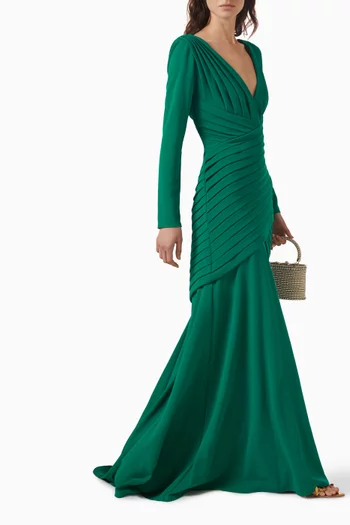 Keris Pleated Gown in Crepe