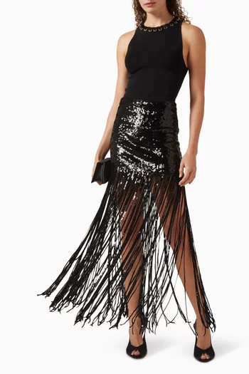 Kendra Sequin-embellished Fringe Skirt