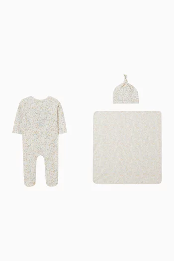 طقم هدايا بنقشة زهور قطن عضوي، 3 قطع 