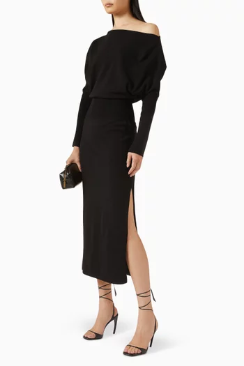 Janese Off-shoulder Dress in Wool Blend