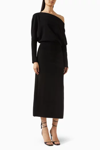 Janese Off-shoulder Dress in Wool Blend
