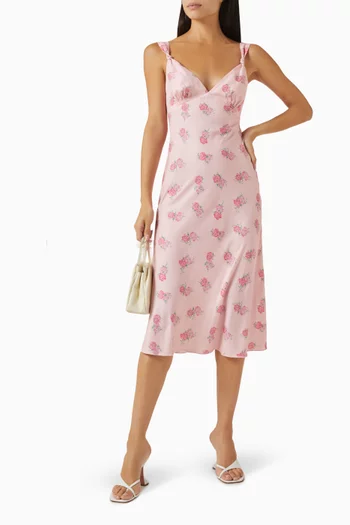 فستان جيم متوسط الطول بنقشة زهور كريب