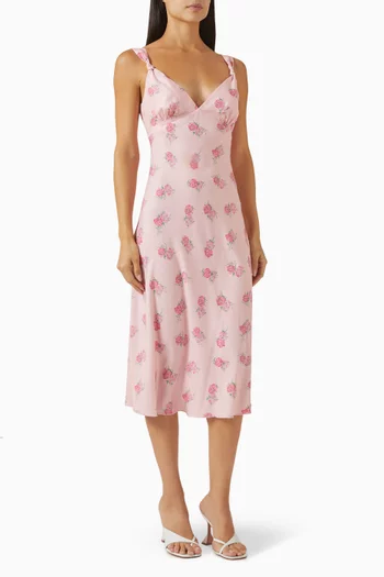 فستان جيم متوسط الطول بنقشة زهور كريب