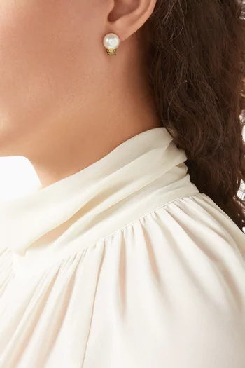 أقراط مرصعة بلؤلؤ وأحجار زبرجد نحاس مطلي بالذهب عيار 14