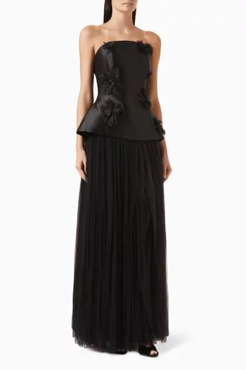 طقم بلوزة وتنورة بزهور بارزة