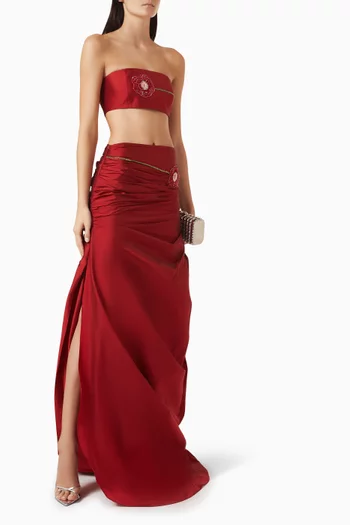 طقم بلوزة وتنورة اكريموزا حرير تفتا