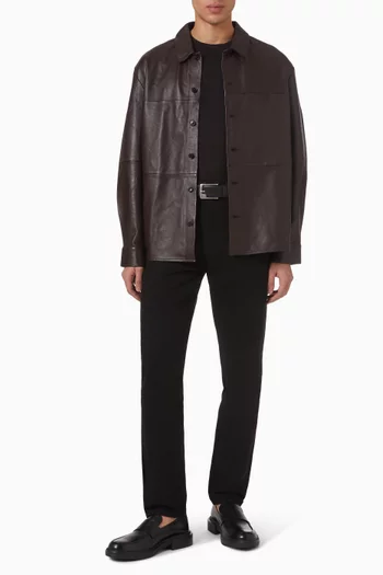 جاكيت بنمط قميص بقصة فضفاضة جلد