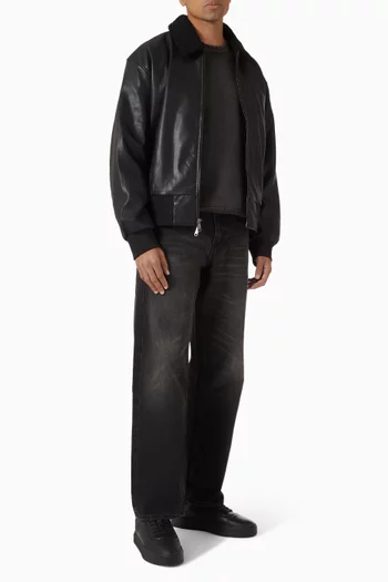 Sherpa Collar Bomber Jacket in Faux Leather