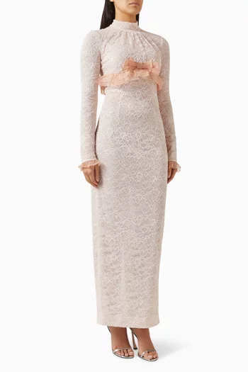 Organza Ruffle Evening Dress in Stretch-lace