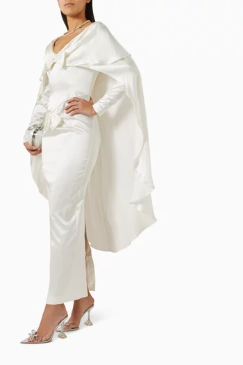 Bow Cape Dress in Silk-satin