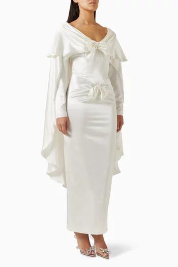 Bow Cape Dress in Silk-satin