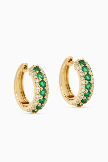 Cosmic Emerald & Diamond Huggie Earrings in 18kt Gold