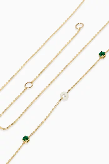 Aether Pearl & Emerald Lariat Necklace in 18kt Gold